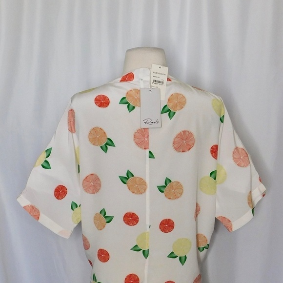 NWT!! RAILS Thea Citrus Print Silk Tie Front Top Blouse Button Down X-Small - Picture 11 of 16